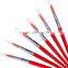 Free School Art Supplies Sample 6 pcs Red Handle Student Round Nylon Artist Painting Brush Art Holder Paintbrushes No.5