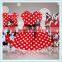 New Baby Casual Girls Cartoon Mouse Pattern Dots Dress High Short Sleeve Cotton Dresses Red Round Neck Dancing Costumes For Kids