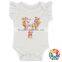 Cartoon Animal Printing Baby Romper Plain Lace Flutter Sleeve Girls rompers