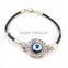 Alloy Evil Eye Rope Bracelet Rhinestone Crystal Round Turkish Lucky Eye Bracelet