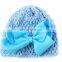 Printed knitted children baby hat elastic baby hat summer bow hollow hat