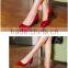 Sexy red lady dress shoes metal square heels pointed toe designer heels shoes