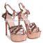 Silver mermaid heavy stiletto ladies platform with gathered front straps high heels sandals shoes ladies bridal footwear shoe
