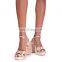 Ladies fancy gold crinkle platform with knot front straps high heel sandals back shoes