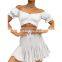 Women's Ruffle Short Sleeve Tie Up Back Crop Top Off Shoulder Bardot Blouse
