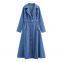 2025 New Wholesale Fashionable Elegant Women's Corduroy Long-Sleeve Dress With Belted Collar