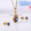 No.1 sale superior quality blue crystal gold plated fancy earrings and necklace