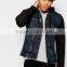 Mens Hooded Denim Jacket With Jersey knitted Sleeves And Hoody (LOTJ329)