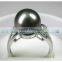 925 silver ring setting with black tahitian pearl ring