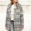 Wholesale OEM High Quality Women Winter Long Coat Grey Soft Wool Check Coat