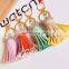 New Arrival Micro Leather Tassel Keychain Crystal Bow Bag Keychain Car Accessories