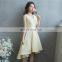 2017Youthful Yellow V Neck Sleeveless Lace-up A Line Bow Elegant Hi-lo Backless Evening Dress