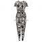 Summer Chiffon Palm Leave Printed Fashion Formal Women Jumpsuit
