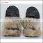 rabbit fur cuff women wearing warm winter mitten gloves genuine leather glove