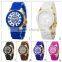 Quartz Movt Stainless Steel Back Vogue Lady Wrist Watch Silicone Band Geneva Quartz Wrist Watch