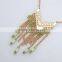 Fashion gold plated chain tassel with mint rondelle tassel necklace, necklaces jewelry