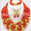 New Arrival African Nigerian Wedding Beads Coral Jewelry Sets,Statement African Beads Coral Necklace Bracelet Earrings Sets