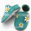 sweet soft sole green baby leather shoes with flowers design