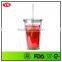 16 oz transparent plastic christmas cup with straw