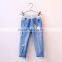Floral embroidery girls denim trousers