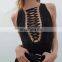 Amigo New Fashion Beach Bikini Sexy Black Lace Up One Piece Women Swimwear 2016