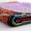 Indian Handmade Silk Saree Fabric Patchwork Kantha Quilt Queen Bedding Throw Reversible Bedspread