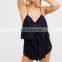 Chiffon Fabric Lace Linen Women Playsuits Black Straped T-Shirt