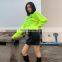 Spring women fashion reflective lime color long sleeve with words print female casual sweatshirt hoodies