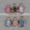 Hamsa shape druzy gemstone pendant necklace gold edged jewelry charms