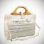 82125 woven leather bag wooden handle handbag bolsa tejida