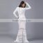 2016 Summer Hot Sexy Women Deep V Neck Full Length Party Dresses Ladies Long Sleeve White Lace See Through Dress