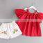 Sling Baby Yellow Off Shoulder Top Macthing Embroidery Shorts Two Pieces Set