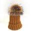 Myfur Detachable Natural Raccoon Fur Pompom Knit Hat Wholesale Winter Cap