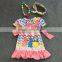 2016 new arrival Easter design rainbow chevron bunny girls dress hot sell cute girls party dress with matching accessories
