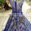 LS00282 blue sleeveless long train dresses evening appliques ball gown prom party girl dress