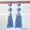 Gray And Light Blue Doubble Tassel Pendant Daggle Earring Gold Thread Wrapped Hand-made Charm Earrings