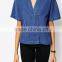 denim double-breasted women blouse short sleeves women blouse OEM service