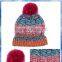 100% acrylic bright space dye stripe pom beanie/knit pom beanie/striped knit beanie with pom pom
