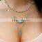Cheap fashion simple geometric turquoise beaded multilayer short necklace