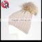 Winter Women Raccoon Fur Pom Pom Bobble Knit Braided Hat