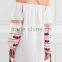 Latest Boho Clothing Mexican Off-The-Shoulder Embroidered Cotton Mini Dress Design For Ladies Machine Embroidery HSD5855