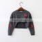 Fashion kid girls rose embroidery short kintted sweater for Autumn