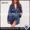 2017 New Arrival Pyjamas Kimono Silk Robe Navy Contrast Piping Embroidered Logo Shirt Dress With Tie Waist