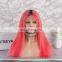 2018 crazy red fashion color with dark roots full lace human hair wig