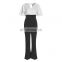 TWOTWINSTYLE Korean Elegant Patchwork Hit Color Jumpsuit Female V Neck Puff Sleeve High Waist Backless