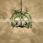Retro Green Plant Chandelier Iron Bird Cage Hanging Light Metal Candle Pendant Light