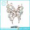 Yiwu factory wedding brooch gold metal pearl crystal woman hellow butterfly wing brooch