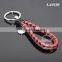 Hot Sale Manual Hand Braided Rope Silver Zinc Alloy Metal Round Tag Braided Leather Cord Black Red Leather Straps Braid Keychain