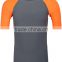 92% Polyester 8% Spandex (Lycra) Short Sleeves Grey Compression Shirt / Rash Guard with Neon Orange Sleeves