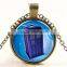 Vintage Telephone booth Cabochon Bronze Glass Chain Pendant Necklace